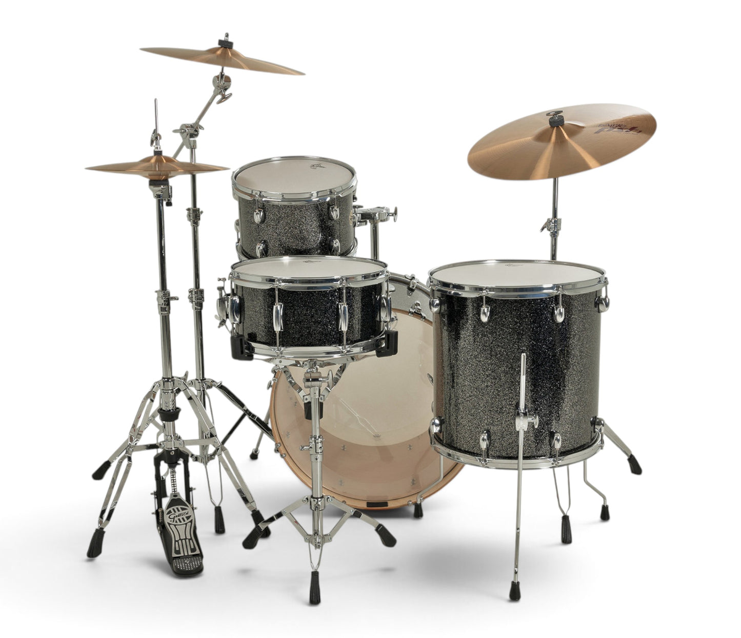 Gretsch Catalina Maple 22" 4-piece drum kit in Black Stardust – matching bass drum hoop and claw detail