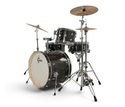 Gretsch Catalina Maple 22" 4-piece drum kit in Black Stardust – overhead drumhead and shell detail
