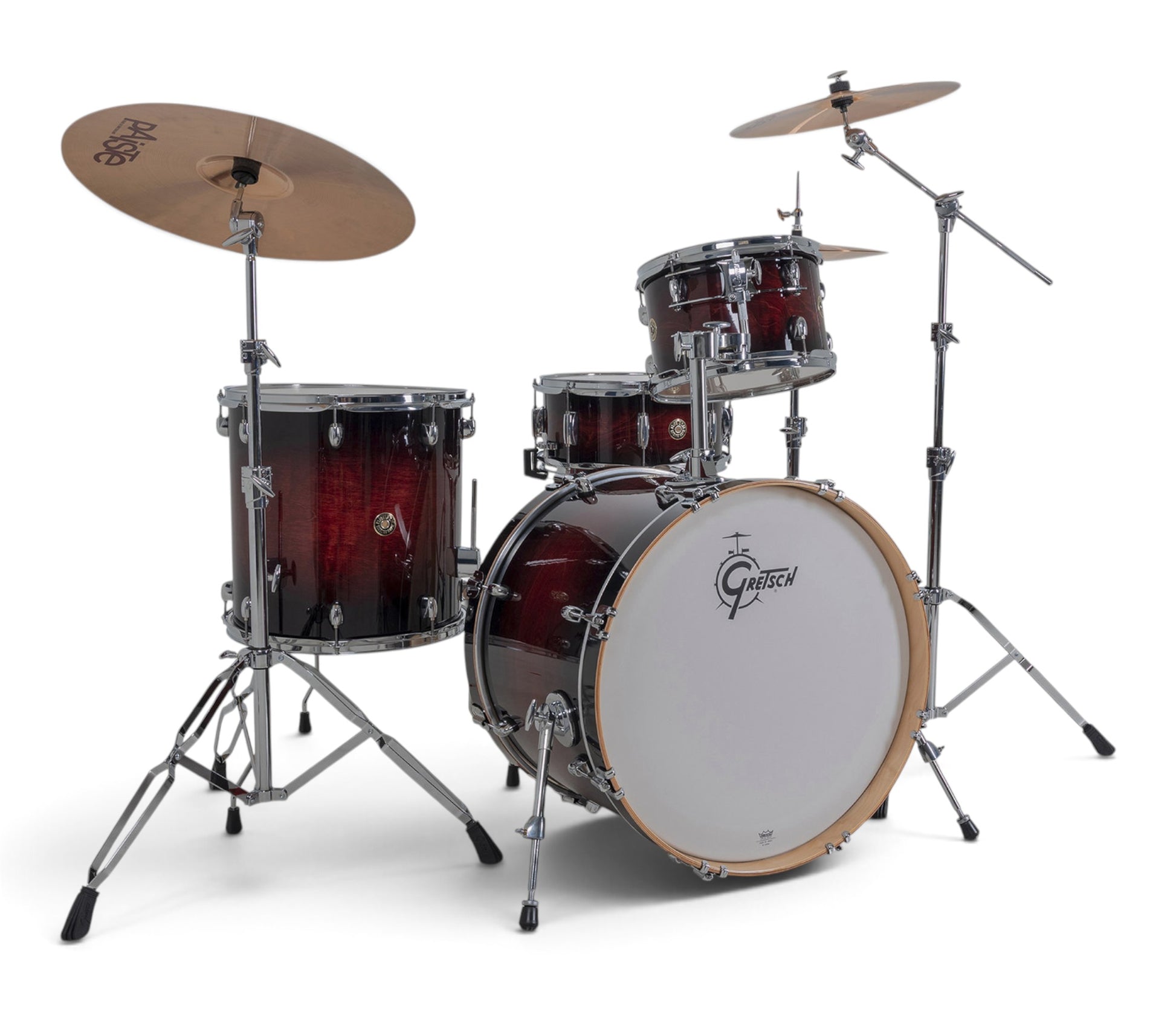 Gretsch Catalina Maple 22" 4-piece drum kit in Deep Cherry Burst – drummer's-side view