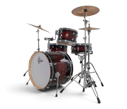 Gretsch Catalina Maple 22" 4-piece drum kit in Deep Cherry Burst – rack tom and snare drum close-up