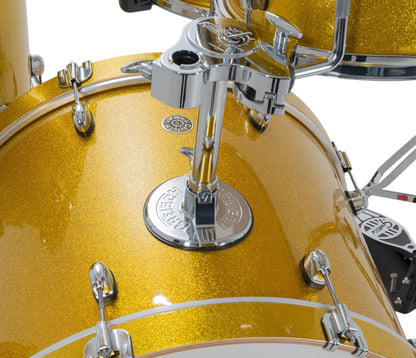 Gretsch Catalina Maple 22" 4-piece drum kit in Lemon Sparkle – rack tom and GTS mount close-up
