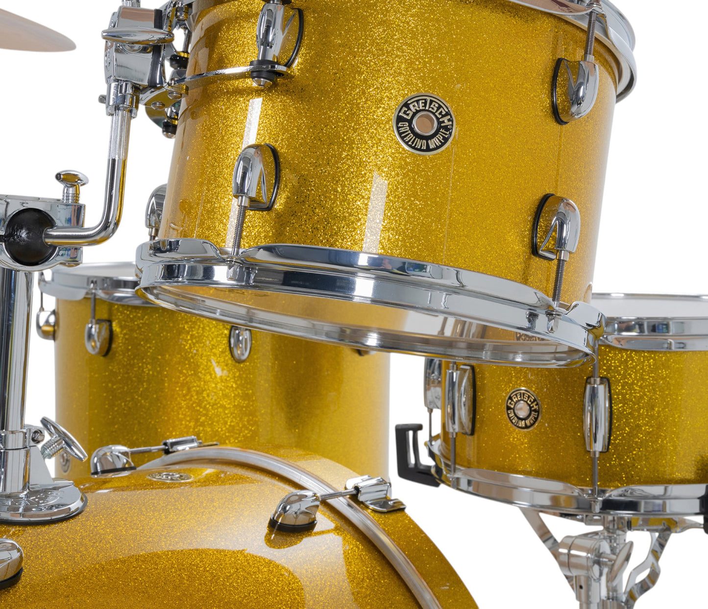 Gretsch Catalina Maple 22" 4-piece drum kit in Lemon Sparkle – overhead drumhead and shell detail