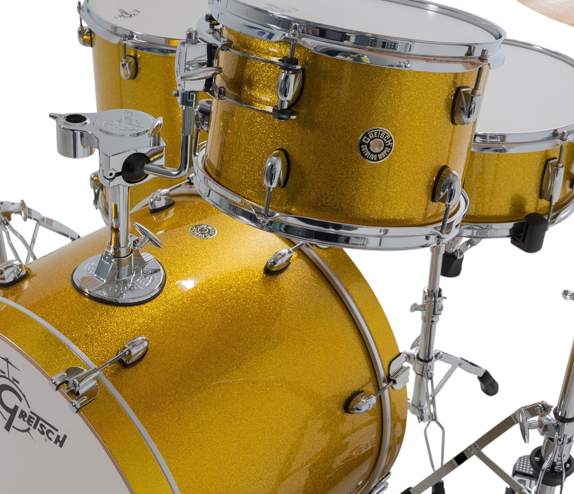 Gretsch Catalina Maple 22" 4-piece drum kit in Lemon Sparkle – bass drum-mounted single tom holder