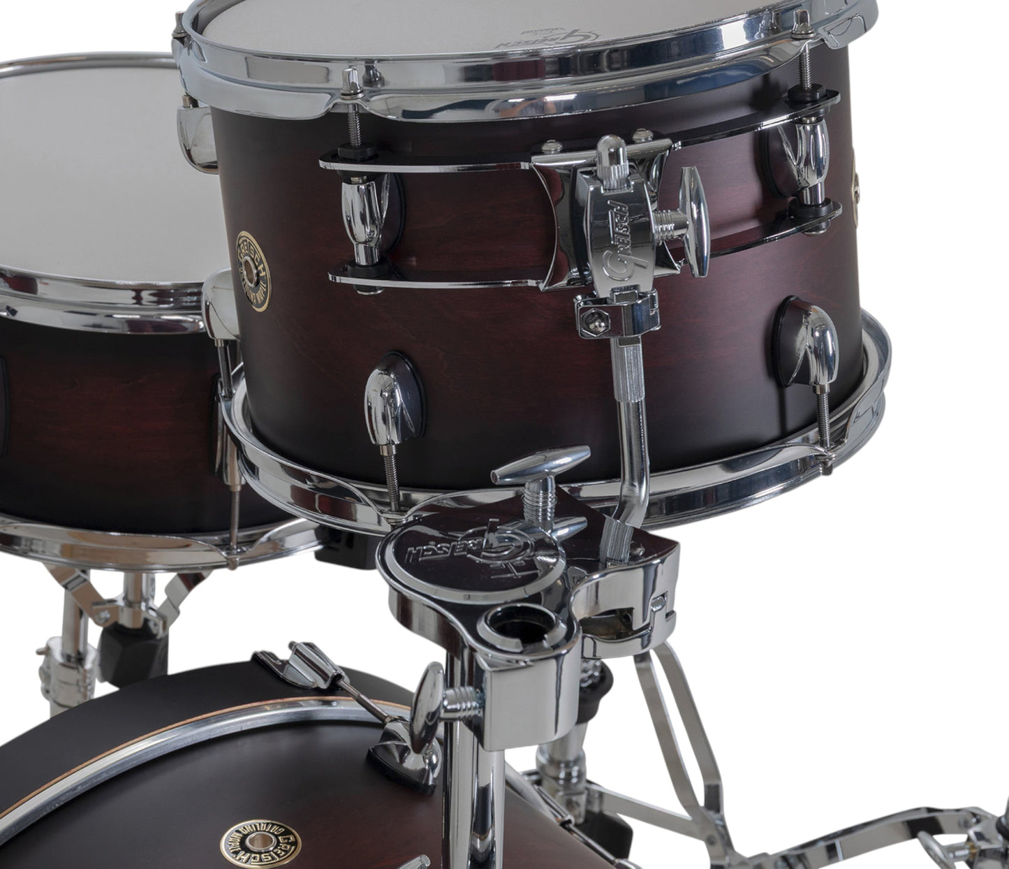 Gretsch Catalina Maple 22" 4-piece drum kit in Satin Deep Cherry Burst – drummer's-side view