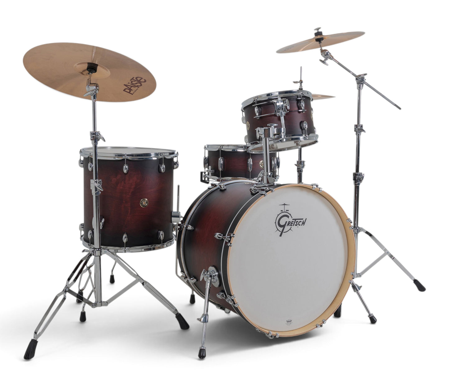 Gretsch Catalina Maple 22" 4-piece drum kit in Satin Deep Cherry Burst – left three-quarter view