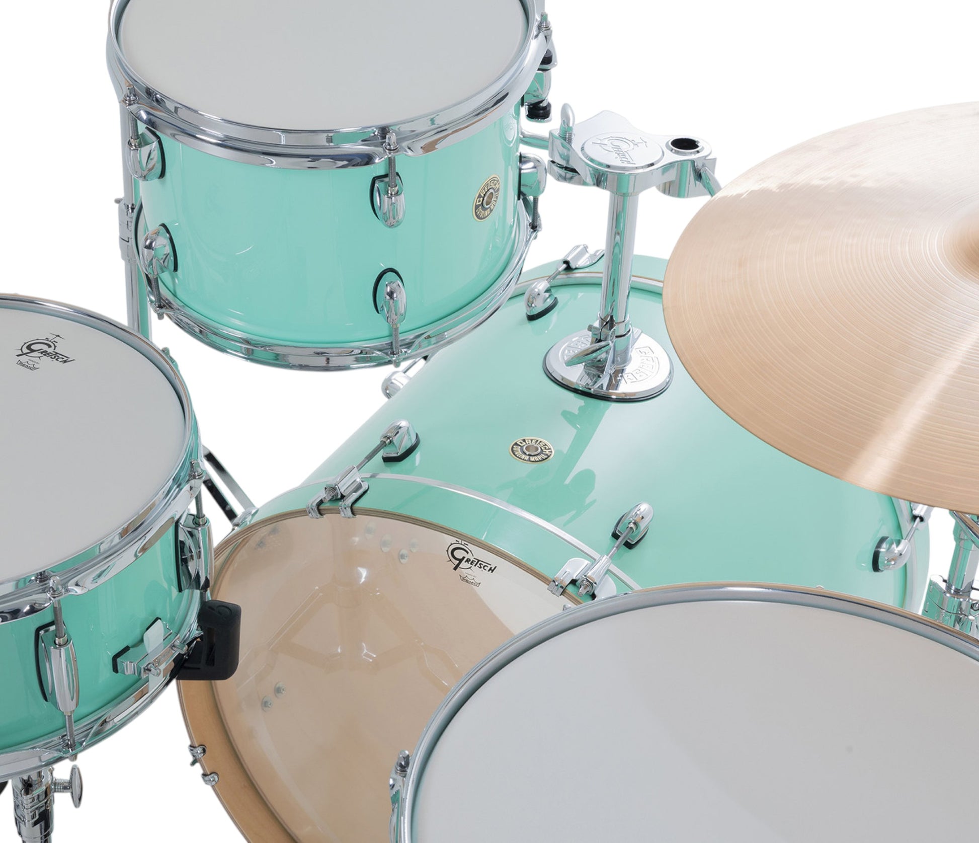 Gretsch Catalina Maple 22" 4-piece drum kit in Seafoam Green – drummer's-side view
