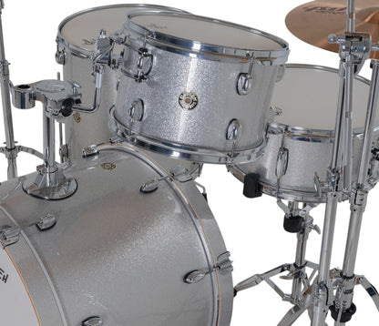 Gretsch Catalina Maple 22" 4-piece drum kit in Silver Sparkle – overhead drumhead and shell detail