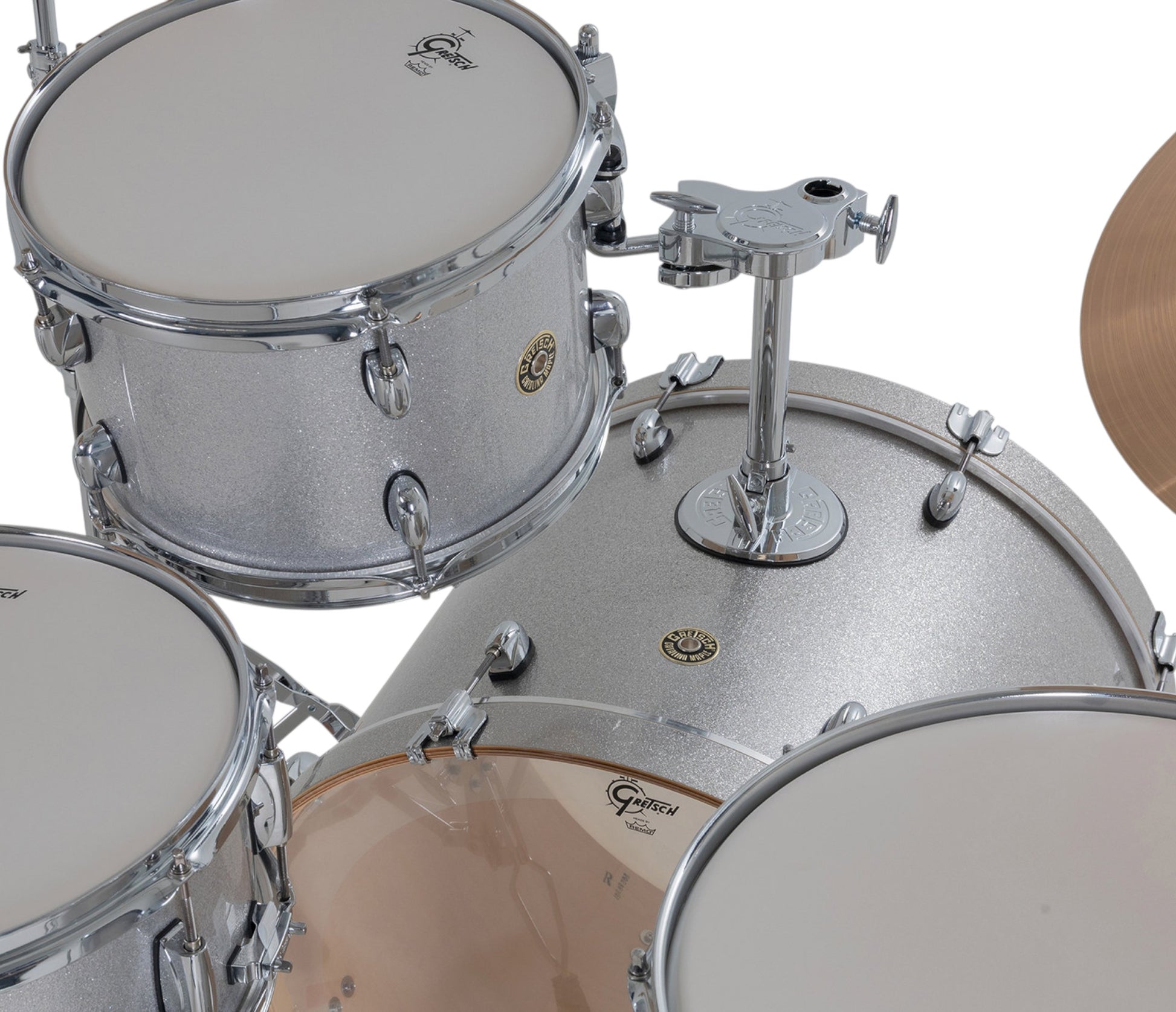 Gretsch Catalina Maple 22" 4-piece drum kit in Silver Sparkle – drummer's-side view