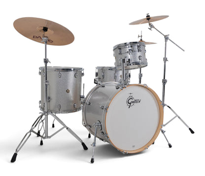 Gretsch Catalina Maple 22" 4-piece drum kit in Silver Sparkle – left three-quarter view