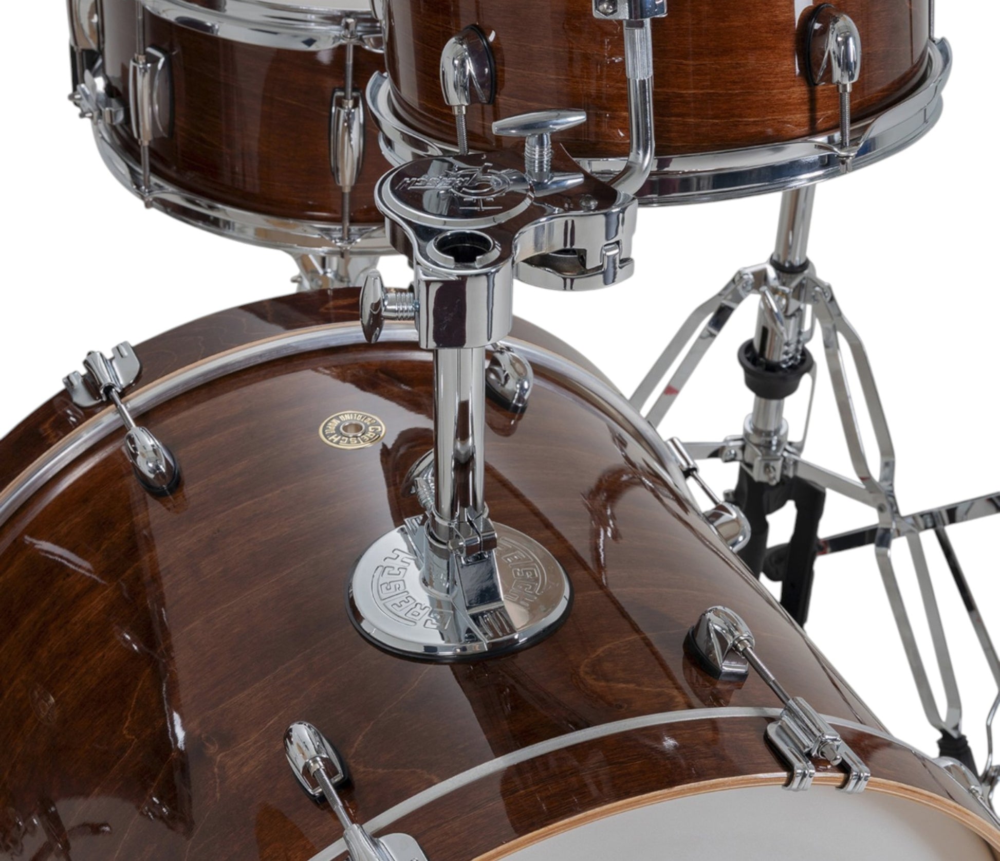 Gretsch Catalina Maple 22" 4-piece drum kit in Walnut Glaze – matching bass drum hoop and claw detail