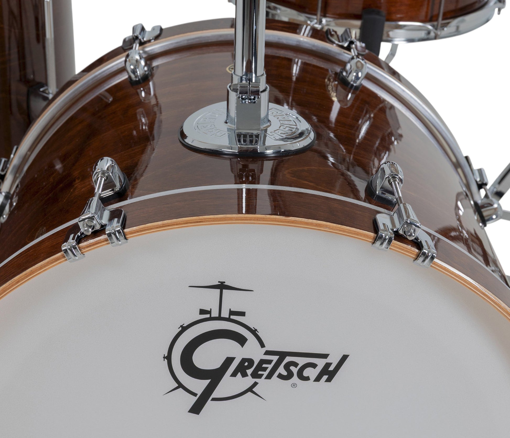 Gretsch Catalina Maple 22" 4-piece drum kit in Walnut Glaze – bass drum-mounted single tom holder