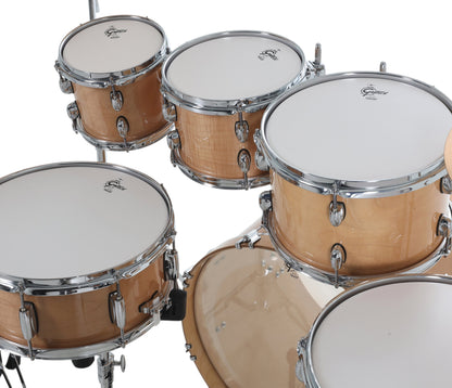 Gretsch Catalina Maple 22" 7-piece drum kit in Antique Maple – overhead drumhead and shell layout
