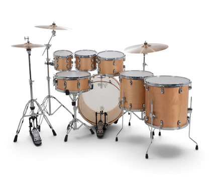 Gretsch Catalina Maple 22" 7-piece drum kit in Antique Maple – drummer's-side view