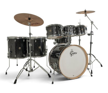 Gretsch Catalina Maple 22" 7-piece drum kit in Black Stardust – rack tom and GTS mount close-up