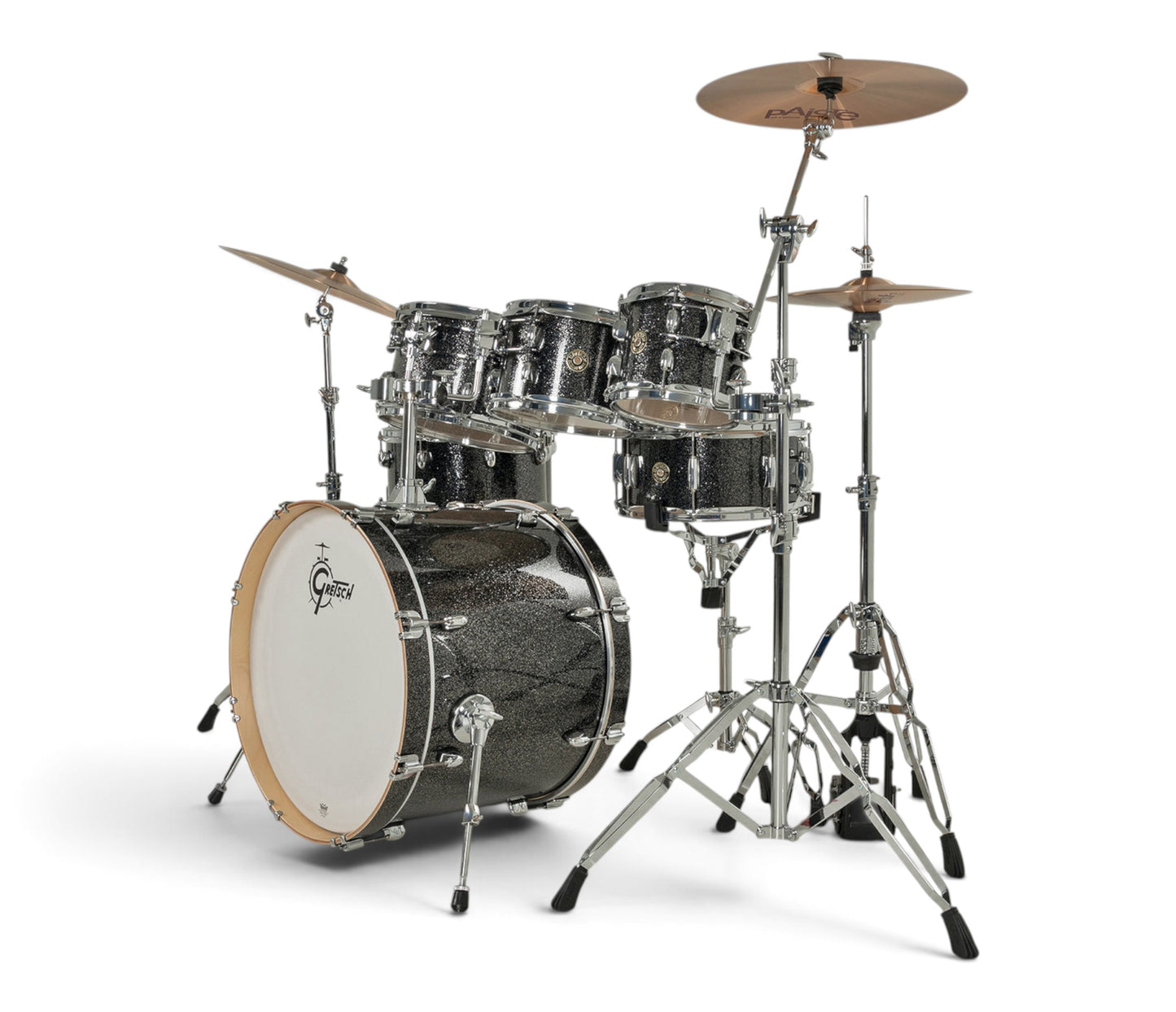 Gretsch Catalina Maple 22" 7-piece drum kit in Black Stardust – overhead drumhead and shell layout