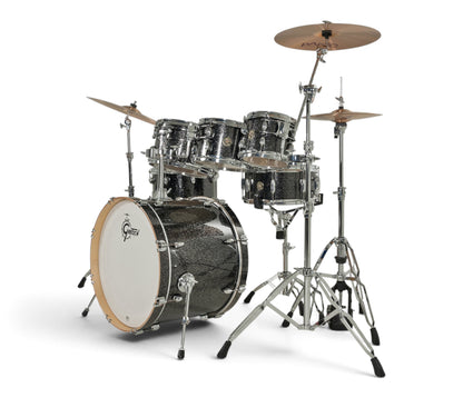 Gretsch Catalina Maple 22" 7-piece drum kit in Black Stardust – overhead drumhead and shell layout