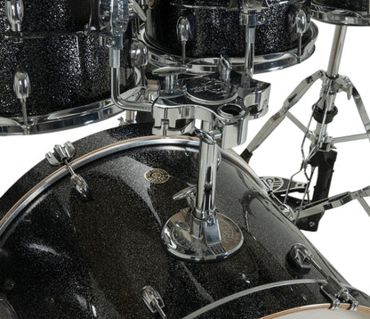 Gretsch Catalina Maple 22" 7-piece drum kit in Black Stardust – matching bass drum hoop and claw detail