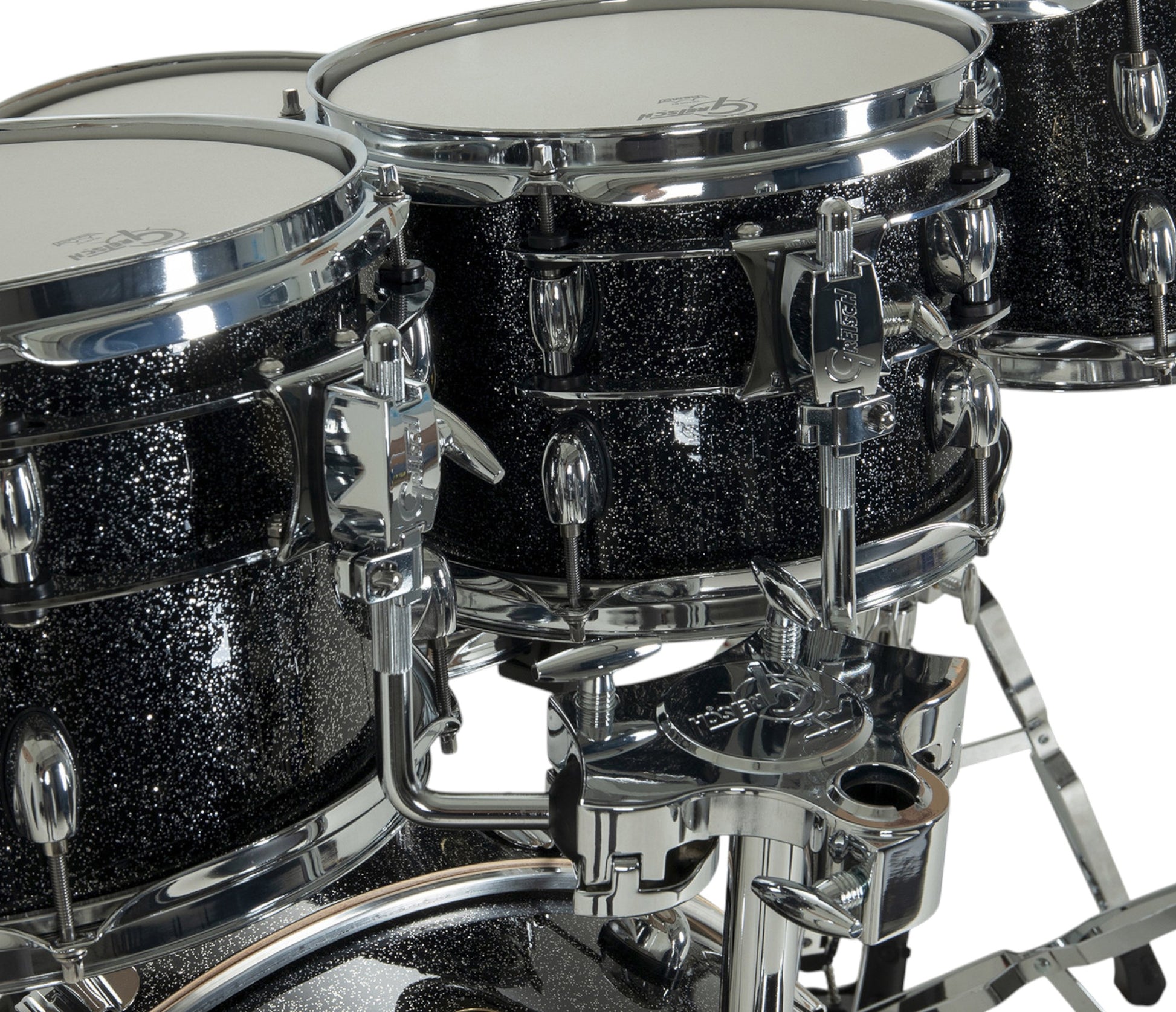 Gretsch Catalina Maple 22" 7-piece drum kit in Black Stardust – straight-on front view