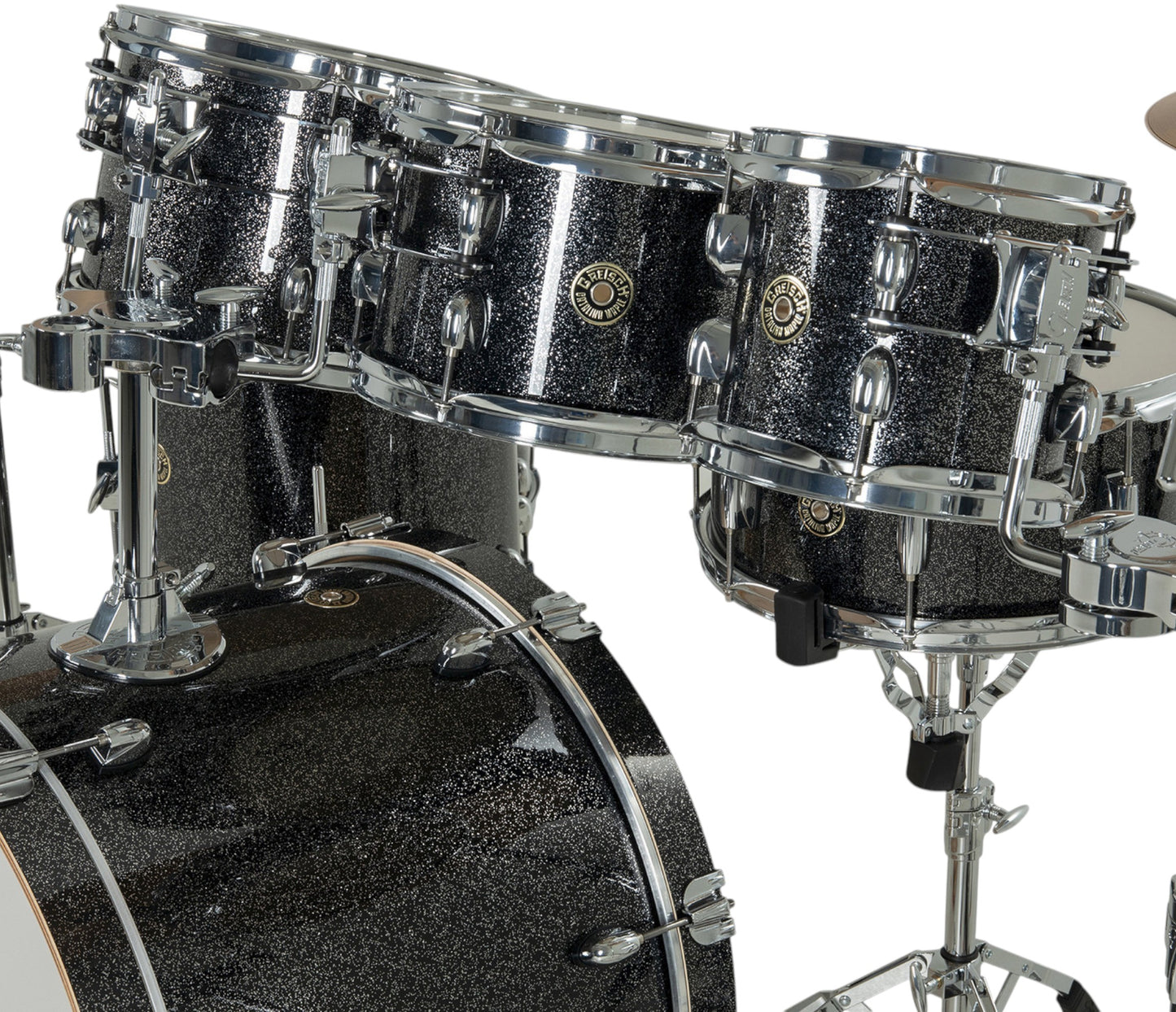 Gretsch Catalina Maple 22" 7-piece drum kit in Black Stardust – right three-quarter view