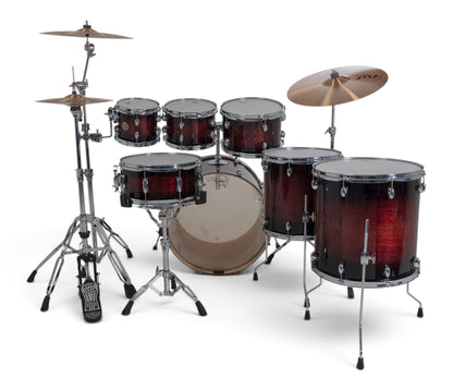 Gretsch Catalina Maple 22" 7-piece drum kit in Deep Cherry Burst – drummer's-side view