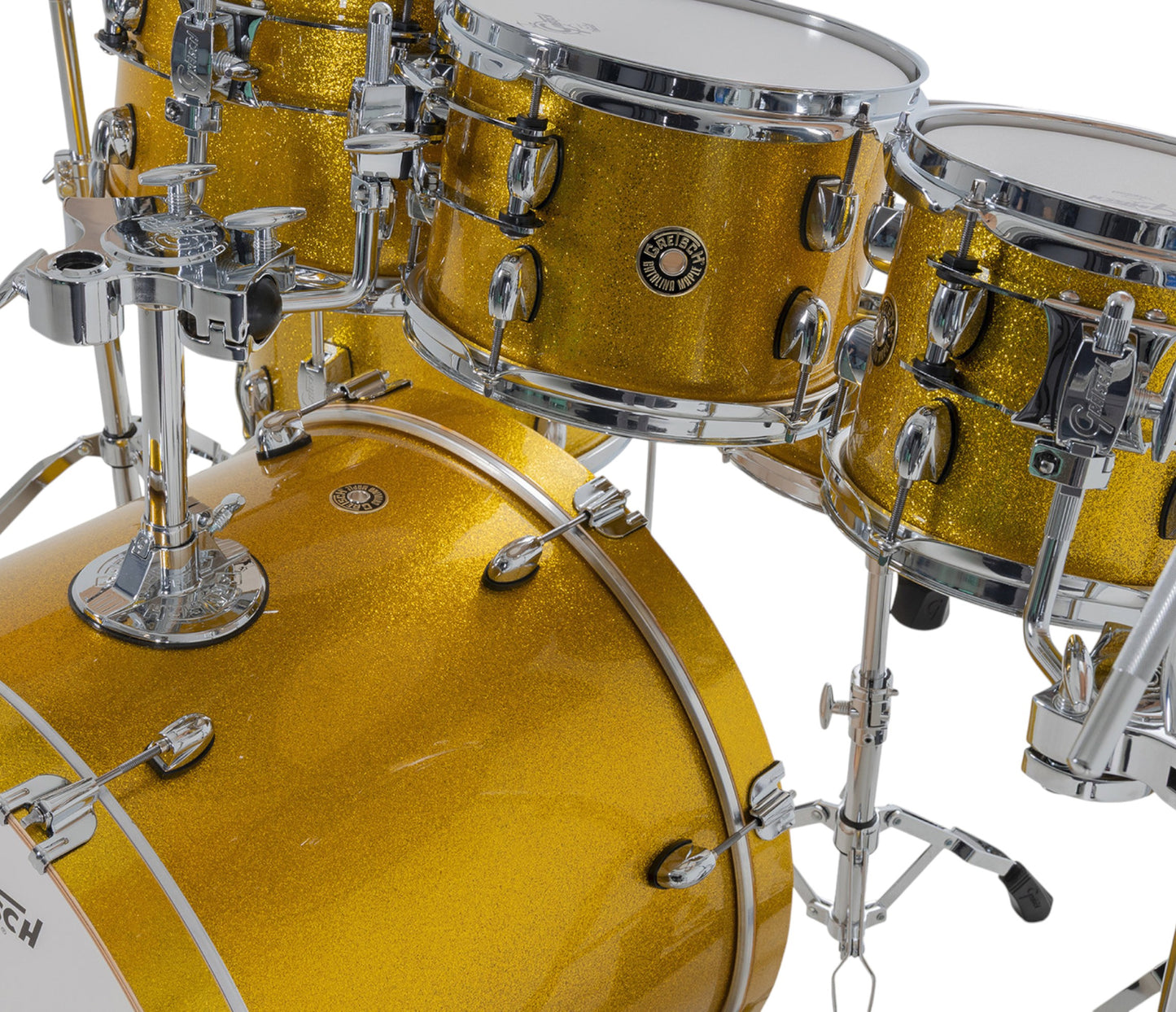 Gretsch Catalina Maple 22" 7-piece drum kit in Lemon Sparkle – rack tom and floor tom shell close-up
