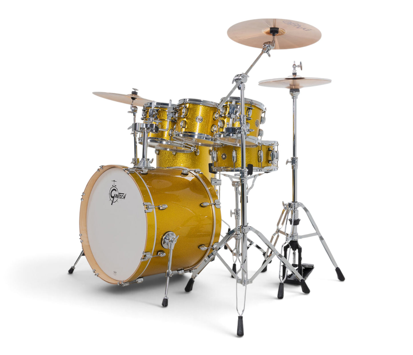 Gretsch Catalina Maple 22" 7-piece drum kit in Lemon Sparkle – drummer's-side view