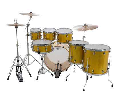 Gretsch Catalina Maple 22" 7-piece drum kit in Lemon Sparkle – right three-quarter view