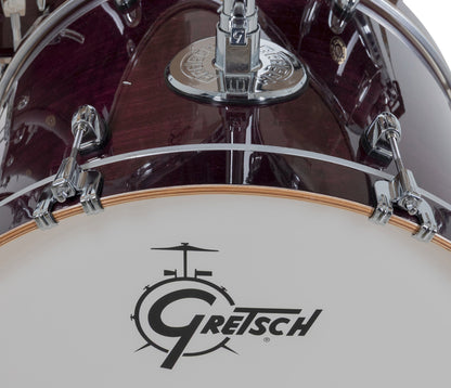 Gretsch Catalina Maple 22" 7-piece drum kit in Purple Gloss – rack tom and GTS mount close-up