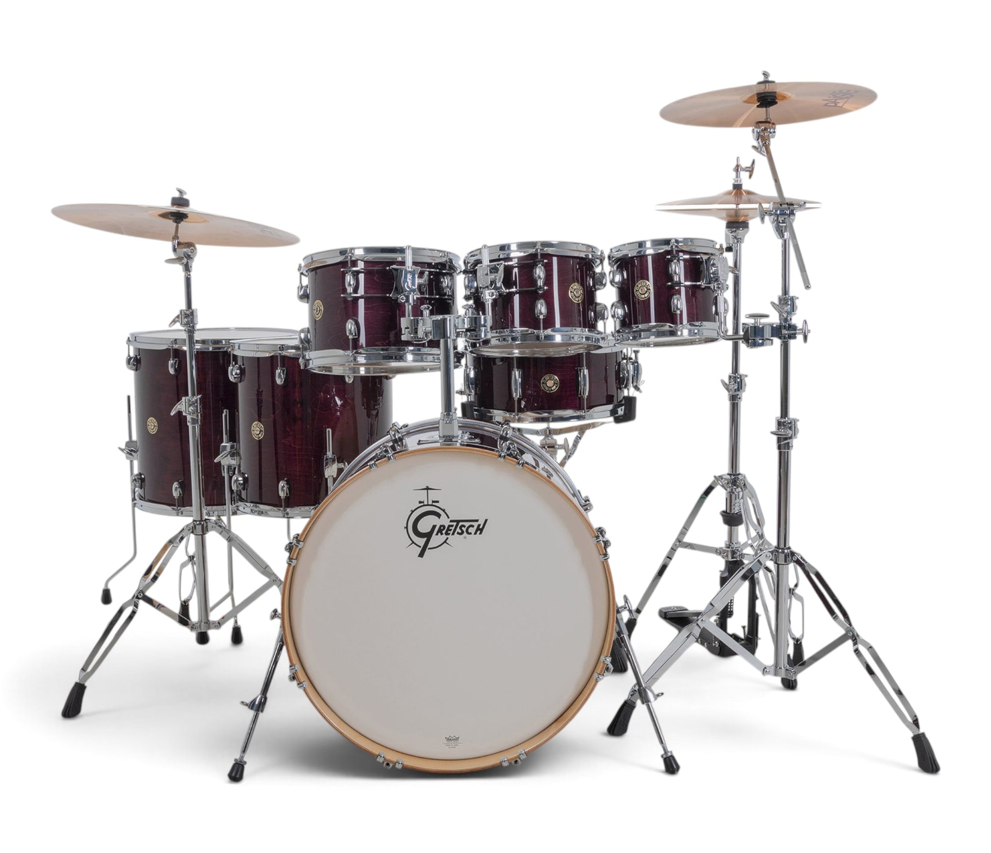 Gretsch Catalina Maple 22" 7-piece drum kit in Purple Gloss – drummer's-side view