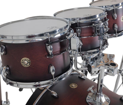 Gretsch Catalina Maple 22" 7-piece drum kit in Satin Deep Cherry Burst – overhead drumhead and shell layout