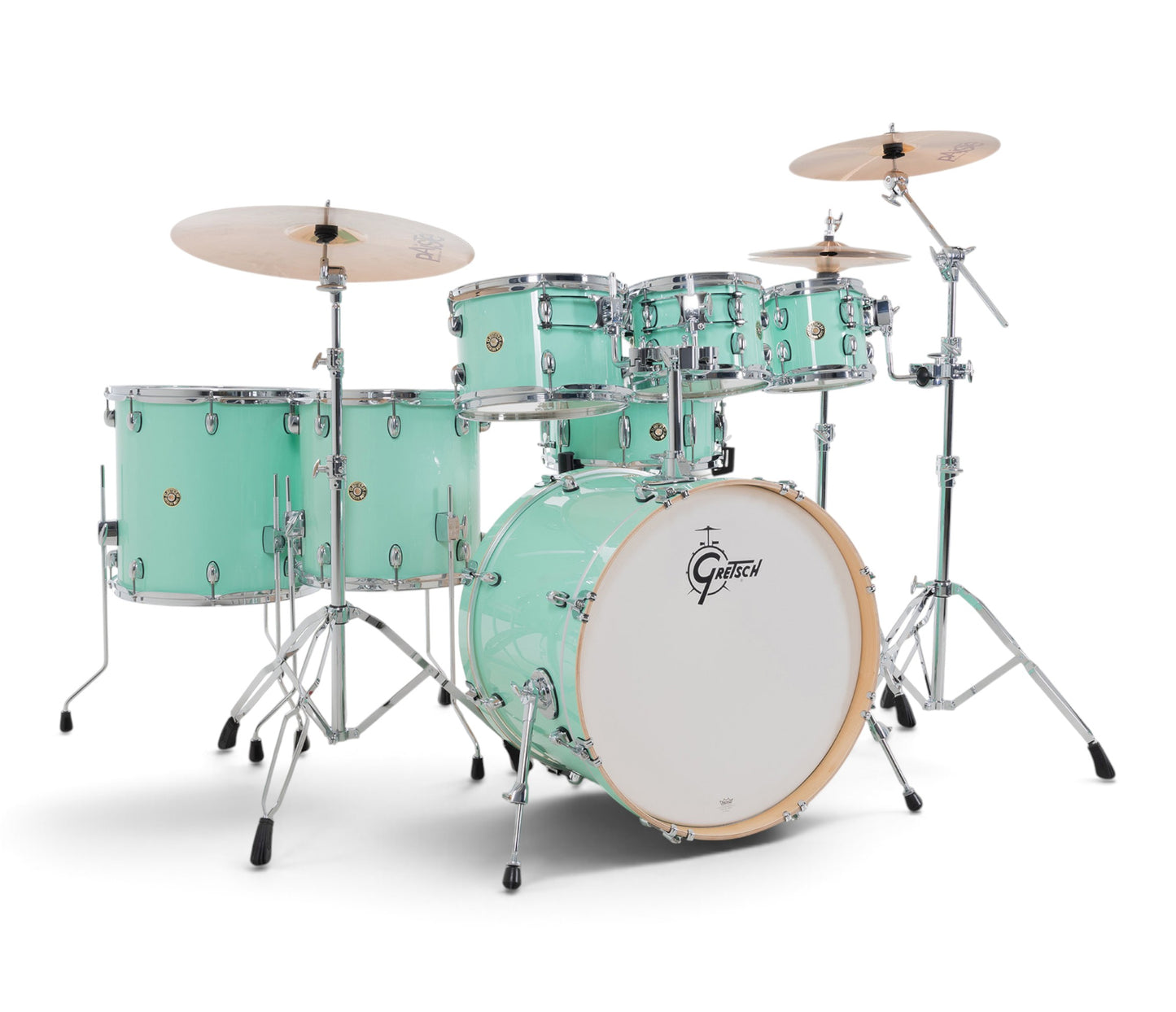 Gretsch Catalina Maple 22" 7-piece drum kit in Seafoam Green – straight-on front view