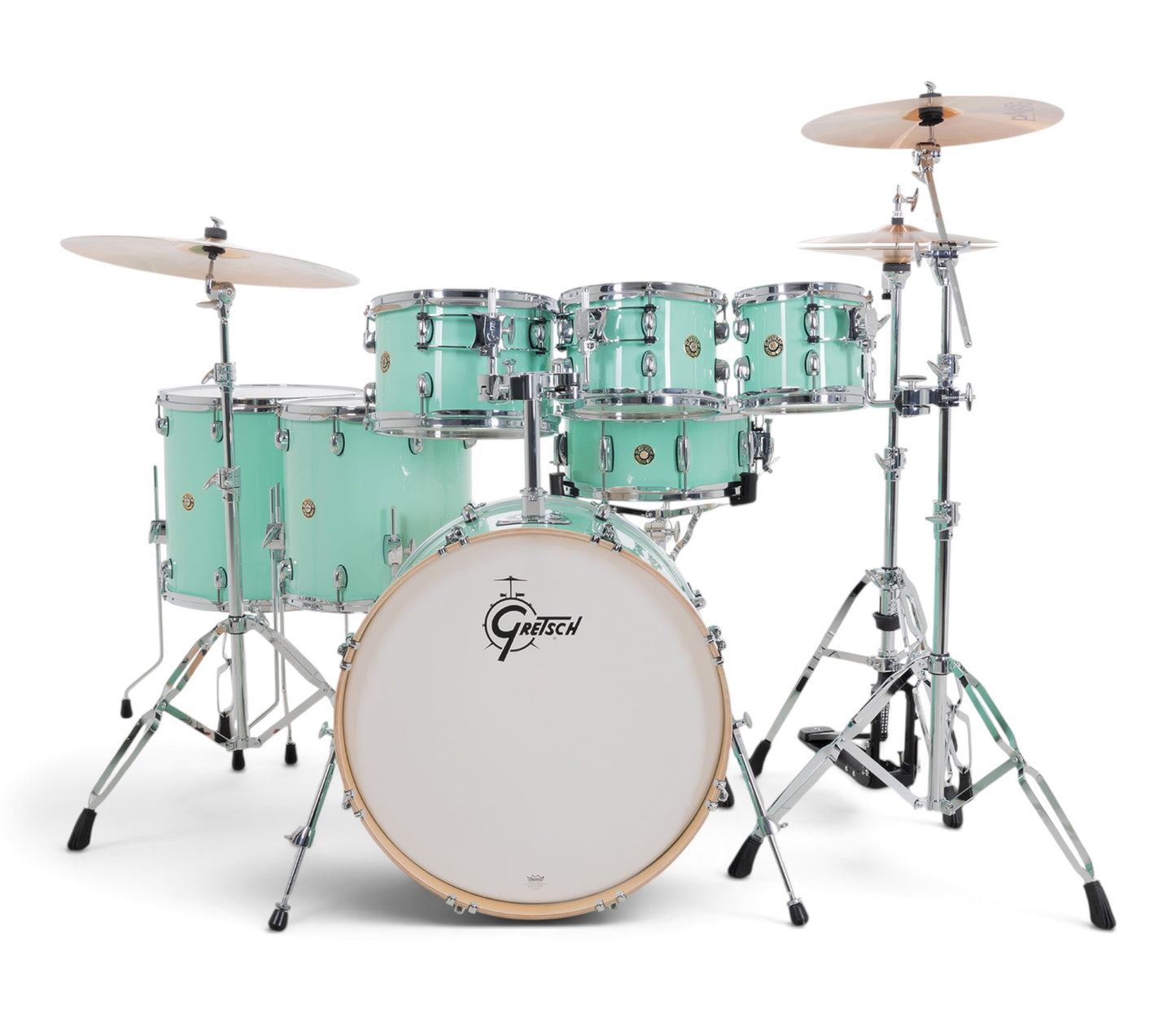 Gretsch Catalina Maple 22" 7-piece drum kit in Seafoam Green – left three-quarter view