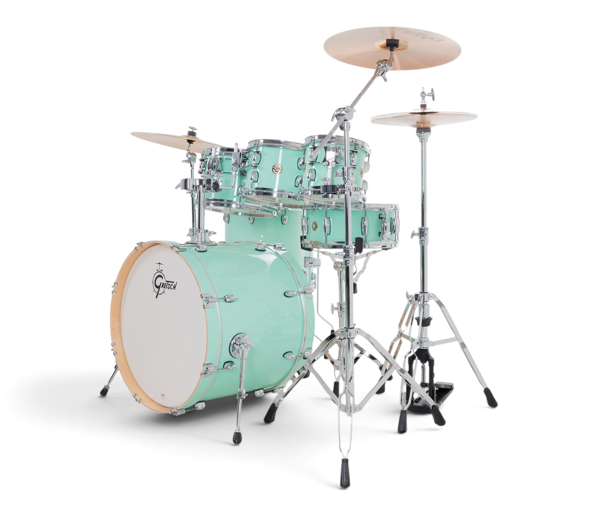 Gretsch Catalina Maple 22" 7-piece drum kit in Seafoam Green – right three-quarter view