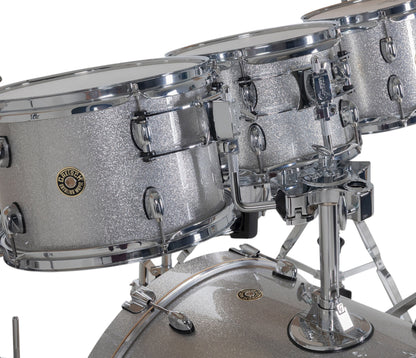Gretsch Catalina Maple 22" 7-piece drum kit in Silver Sparkle – rack tom and floor tom shell close-up
