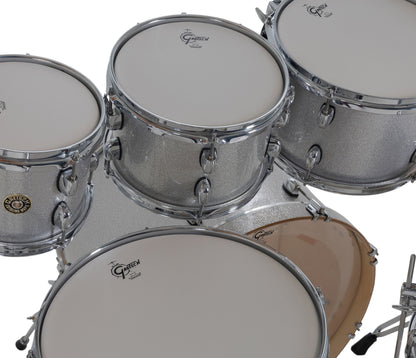 Gretsch Catalina Maple 22" 7-piece drum kit in Silver Sparkle – rack tom and GTS mount close-up