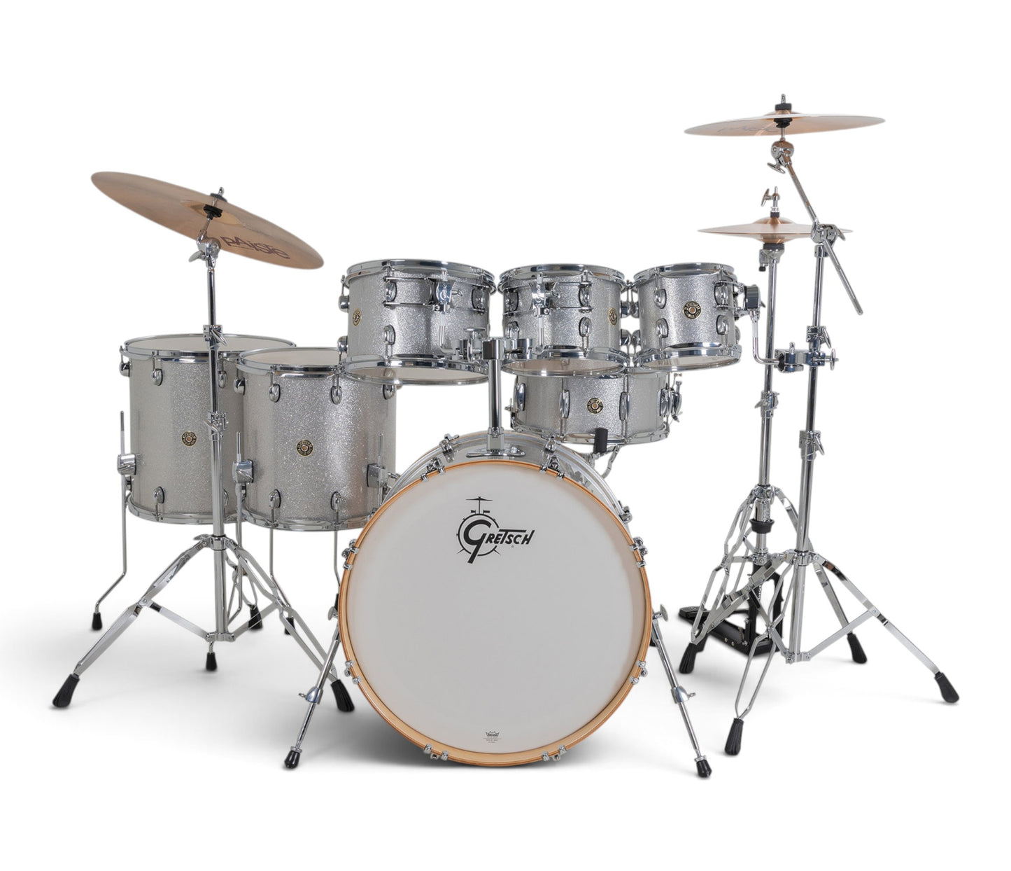 Gretsch Catalina Maple 22" 7-piece drum kit in Silver Sparkle – straight-on front view