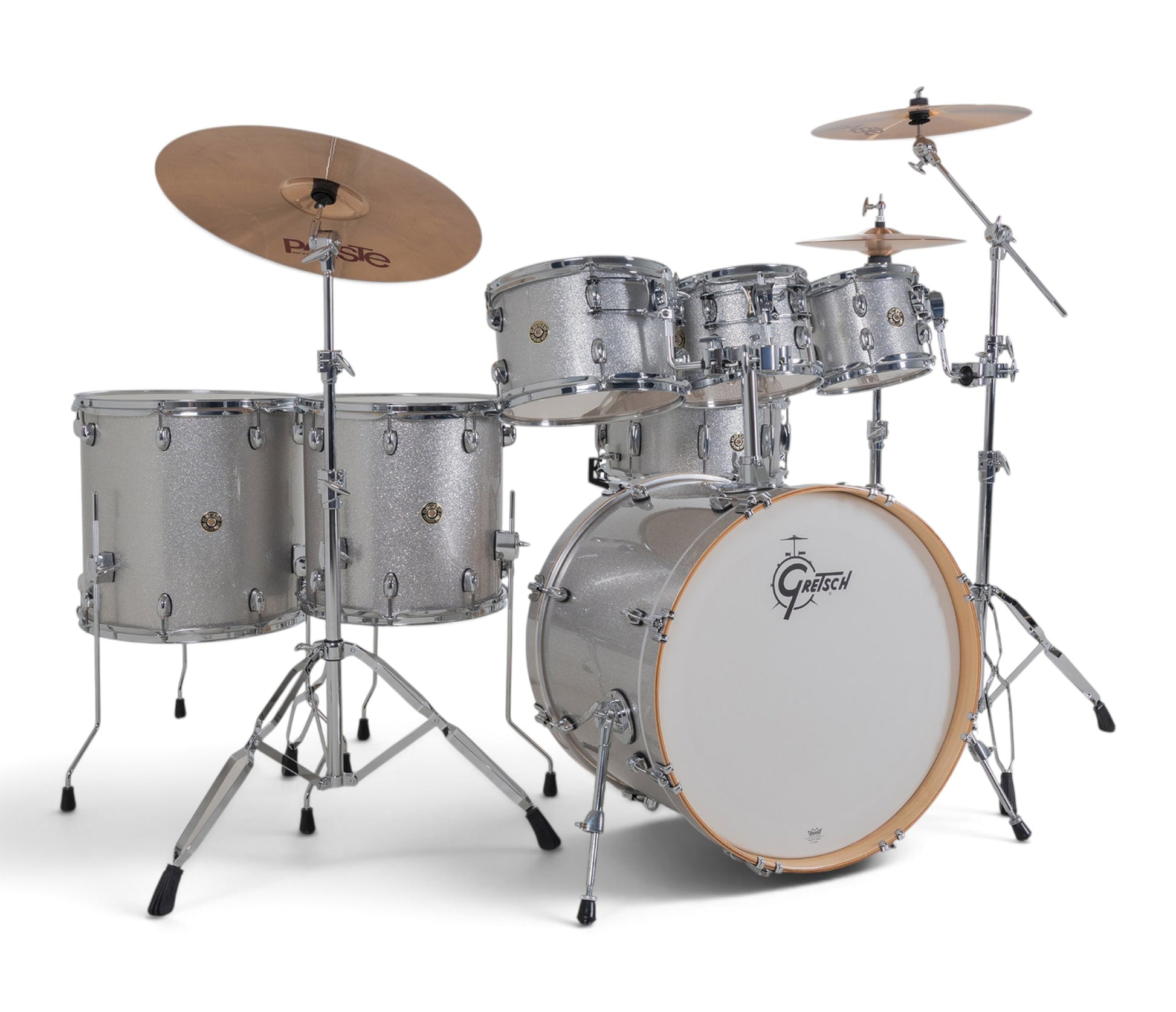 Gretsch Catalina Maple 22" 7-piece drum kit in Silver Sparkle – left three-quarter view