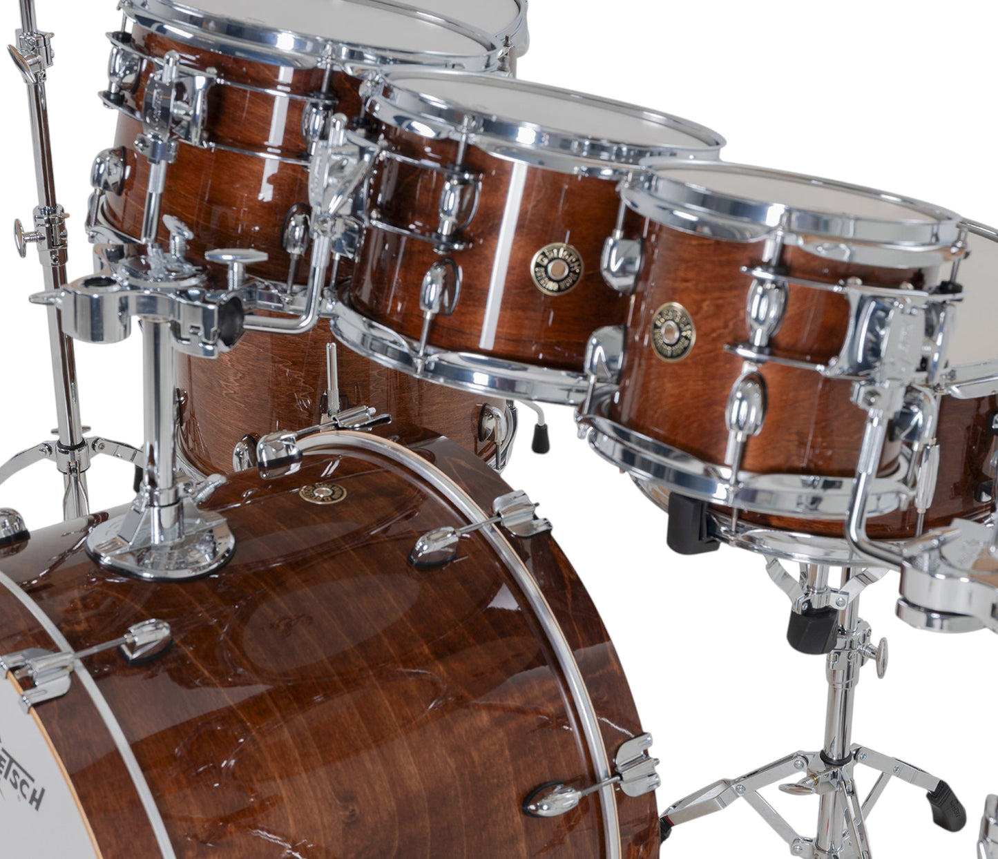 Gretsch Catalina Maple 22" 7-piece drum kit in Walnut Glaze – overhead drumhead and shell layout
