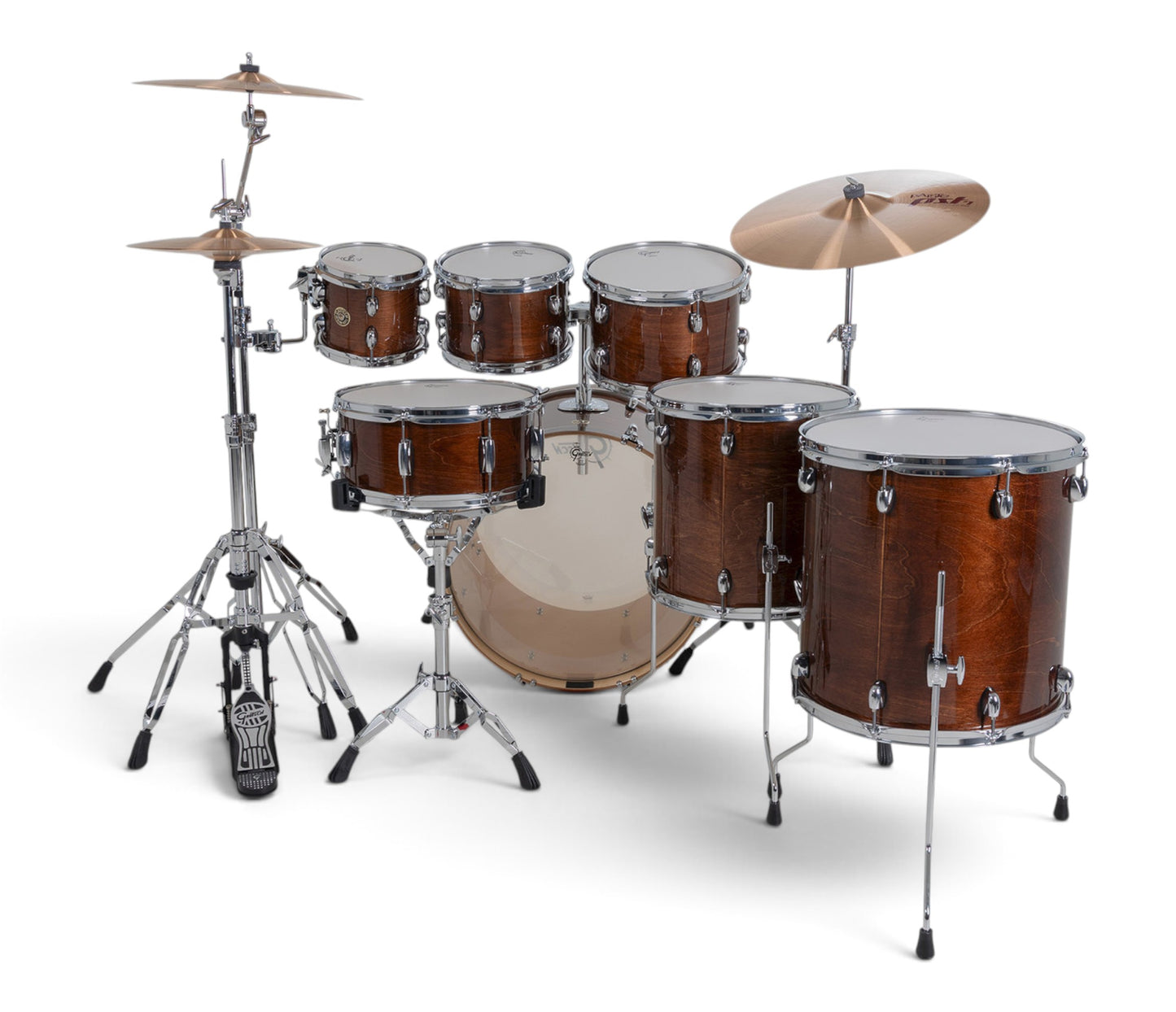 Gretsch Catalina Maple 22" 7-piece drum kit in Walnut Glaze – left three-quarter view