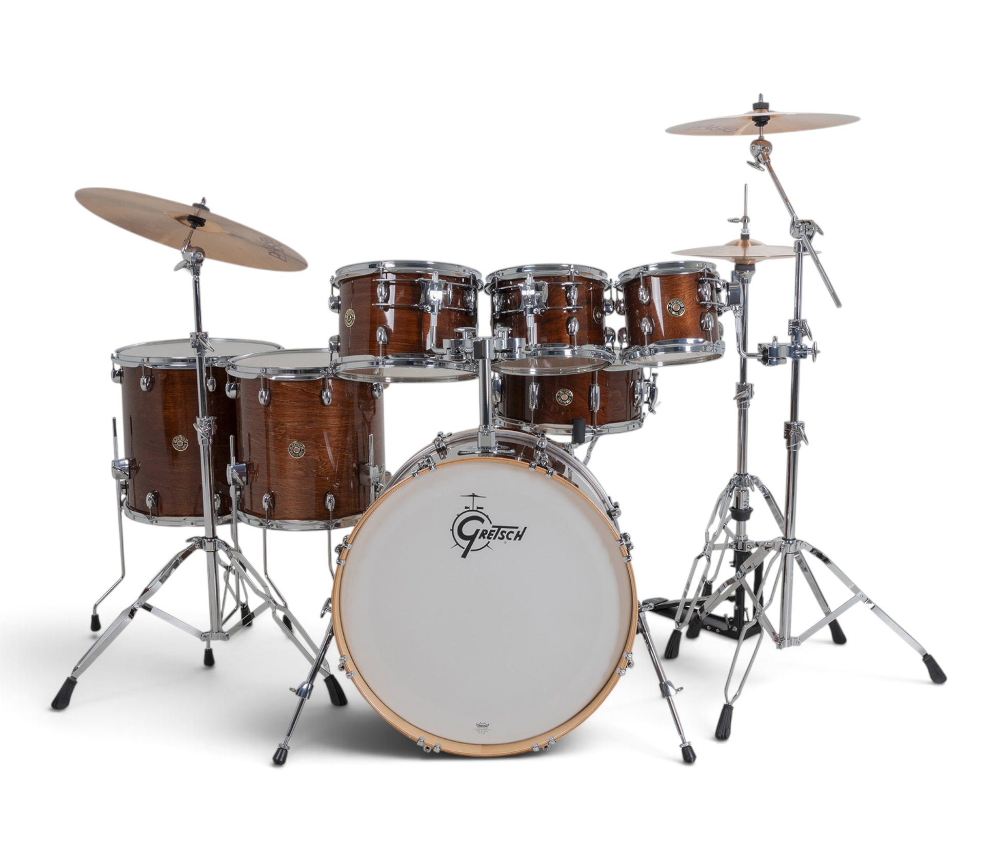 Gretsch Catalina Maple 22" 7-piece drum kit in Walnut Glaze – right three-quarter view