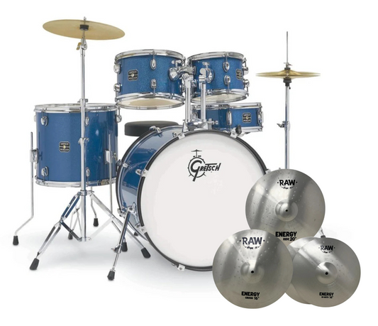 Gretsch Renegade 5-Piece Drum Kit with Hardware + RAW Cymbals in Blue Sparkle