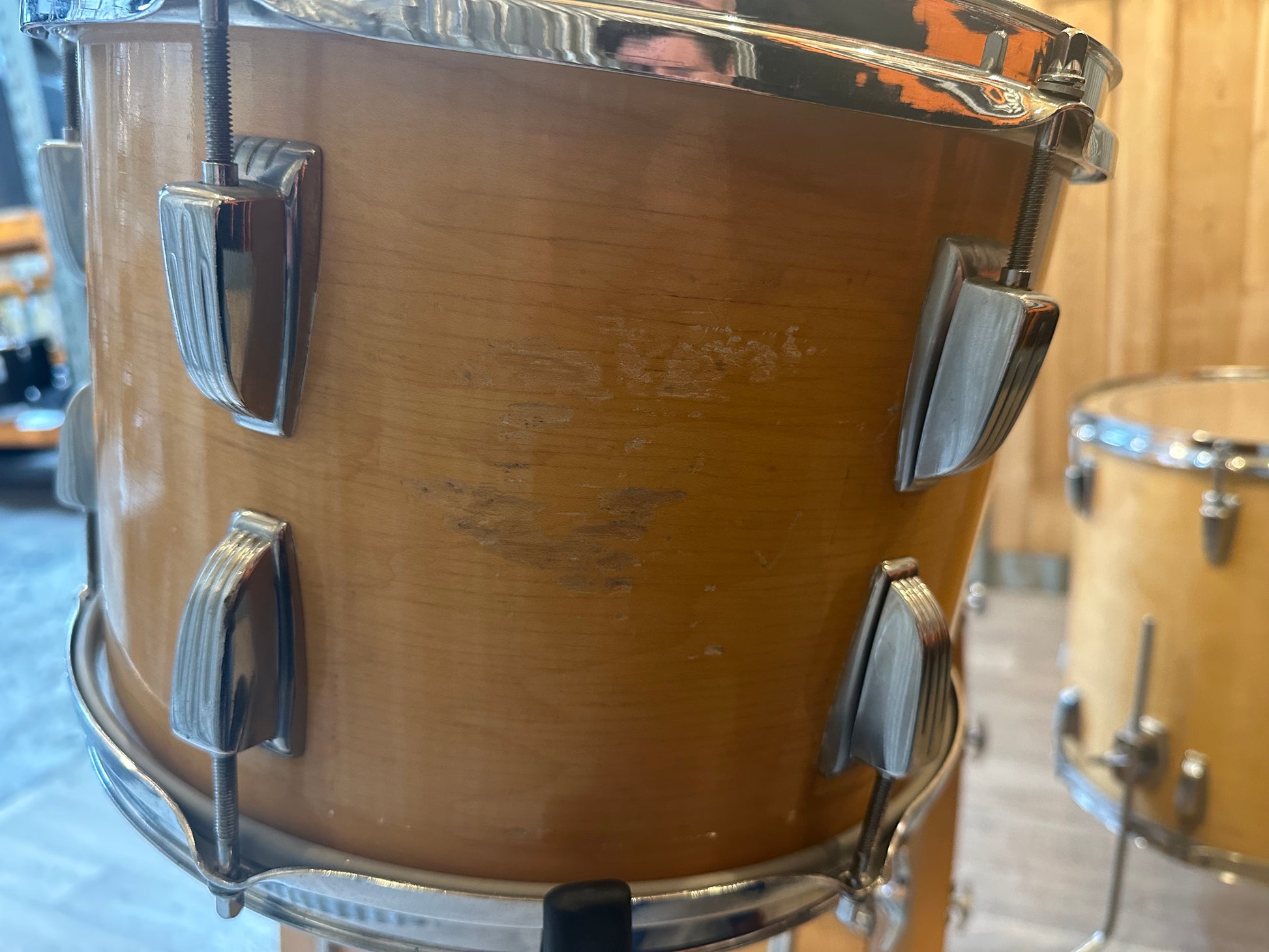 Pre Loved Vintage Ludwig 3 Piece Shell Pack In Maple Thermogloss Lacquer - Blue Olive Badge