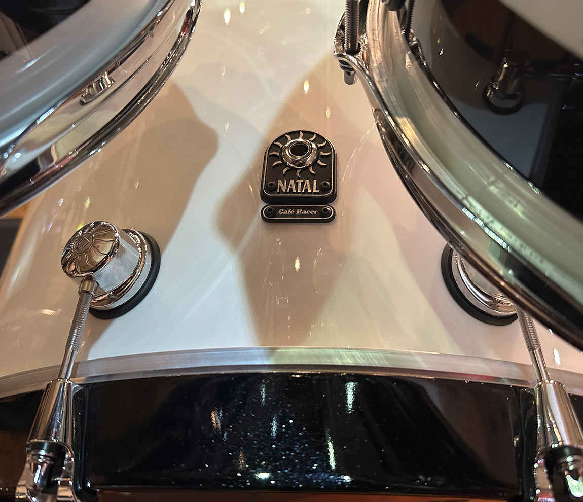 Natal Cafe Racer 4-Piece US Fusion 22" Shell Pack in Piano White & Black Sparkle Double Split Lacquer