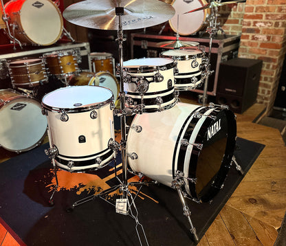 Natal Cafe Racer 4-Piece US Fusion 22" Shell Pack in Piano White & Black Sparkle Double Split Lacquer