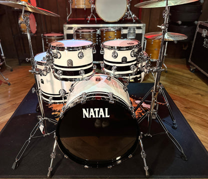 Natal Cafe Racer 4-Piece US Fusion 22" Shell Pack in Piano White & Black Sparkle Double Split Lacquer