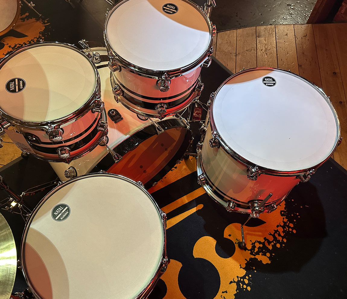 Natal Cafe Racer 4-Piece US Fusion 22" Shell Pack in Piano White & Black Sparkle Double Split Lacquer