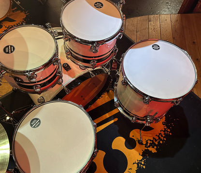 Natal Cafe Racer 4-Piece US Fusion 22" Shell Pack in Piano White & Black Sparkle Double Split Lacquer