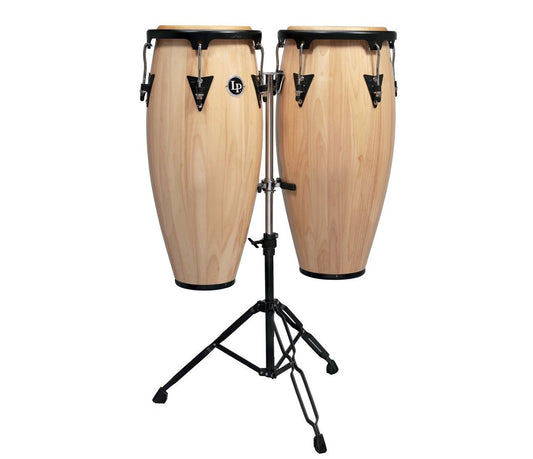 LP Aspire Wood Conga Set 10" & 11" in Natural with Double Stand
