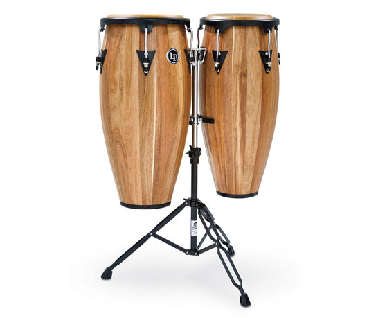 LP Aspire Wood Conga Set 10" & 11" in Walnut with Double Stand
