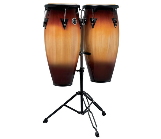 LP Aspire Wood Conga Set 10" & 11" in Vintage Sunburst with Double Stand